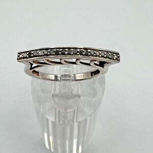 Designer Signed SJ Sterling Silver 925 Black Diamond Ring - Size 9